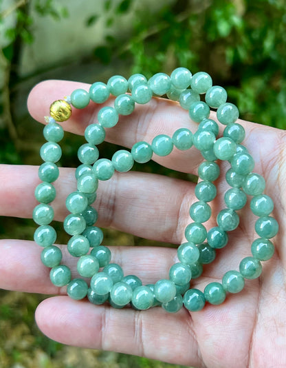 Natural Certified Grade A Burmese Jadeite Jade Beaded Necklace – Icy Imperial & Apple Green – 7.5mm Beads – JN021