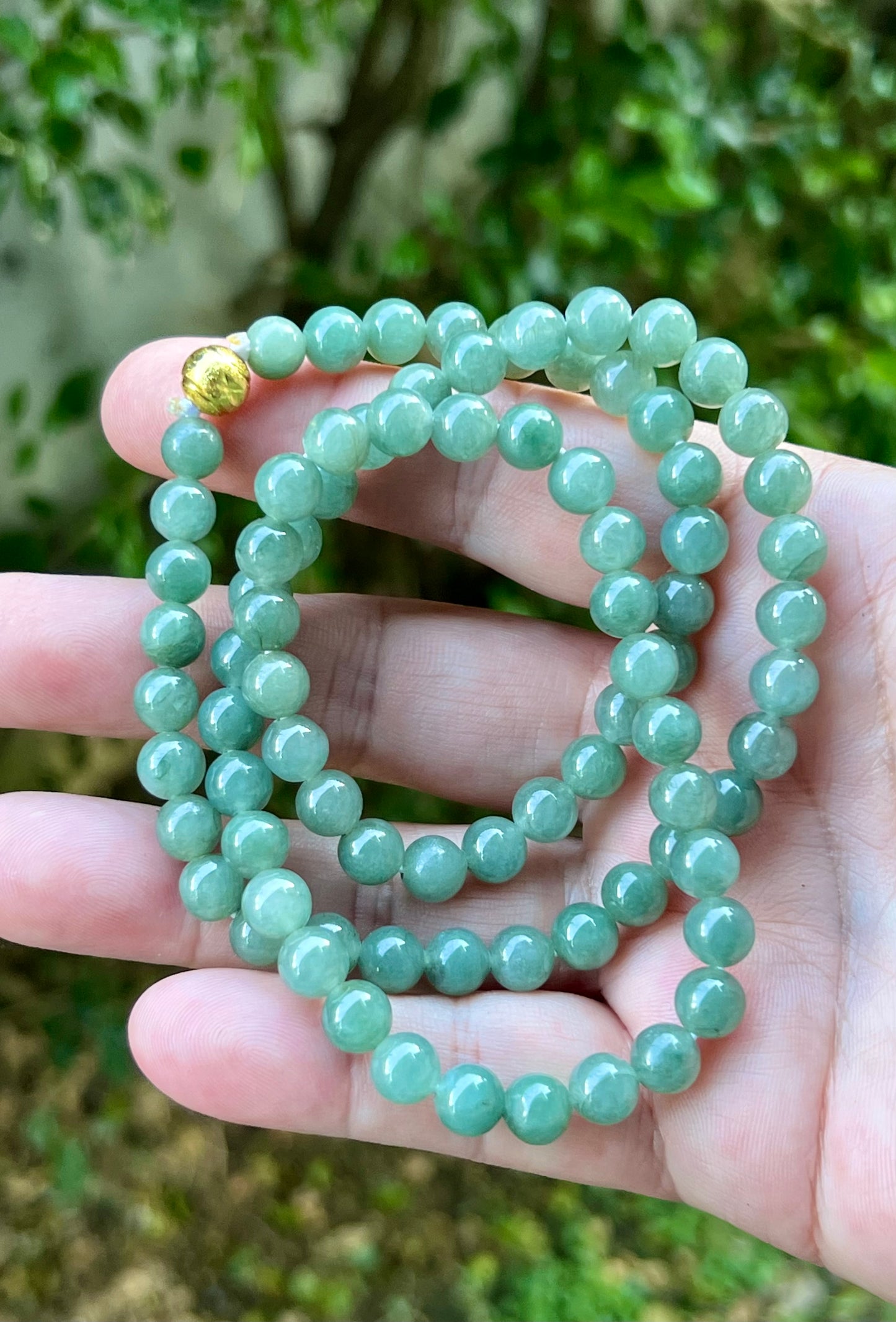 Natural Certified Grade A Burmese Jadeite Jade Beaded Necklace – Icy Imperial & Apple Green – 7.5mm Beads – JN021