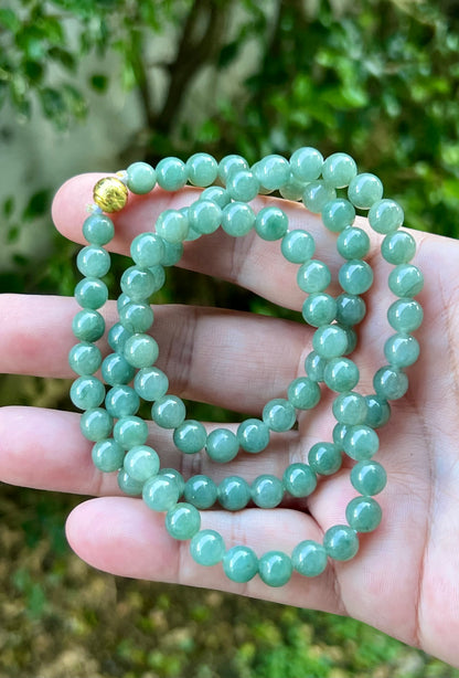 Natural Certified Grade A Burmese Jadeite Jade Beaded Necklace – Icy Imperial & Apple Green – 7.5mm Beads – JN021