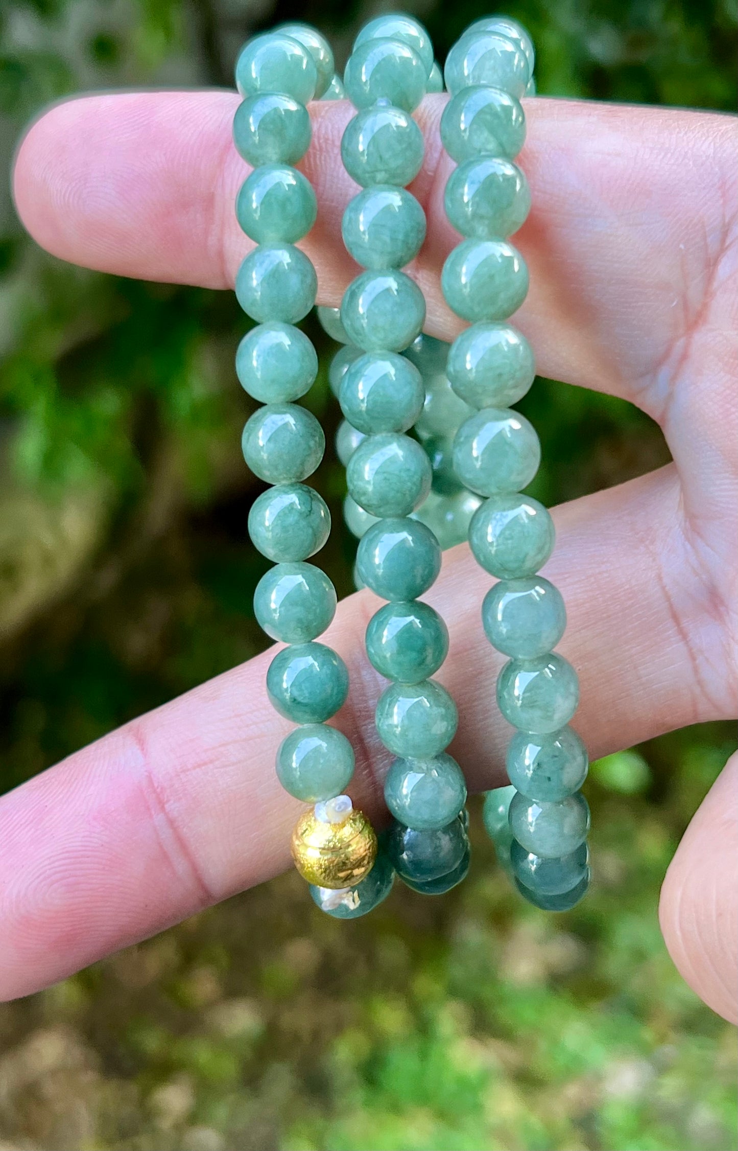 Natural Certified Grade A Burmese Jadeite Jade Beaded Necklace – Icy Imperial & Apple Green – 7.5mm Beads – JN021