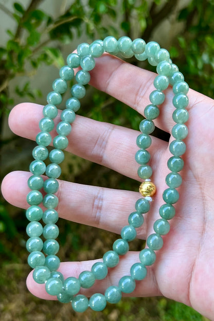 Natural Certified Grade A Burmese Jadeite Jade Beaded Necklace – Icy Imperial & Apple Green – 7.5mm Beads – JN021
