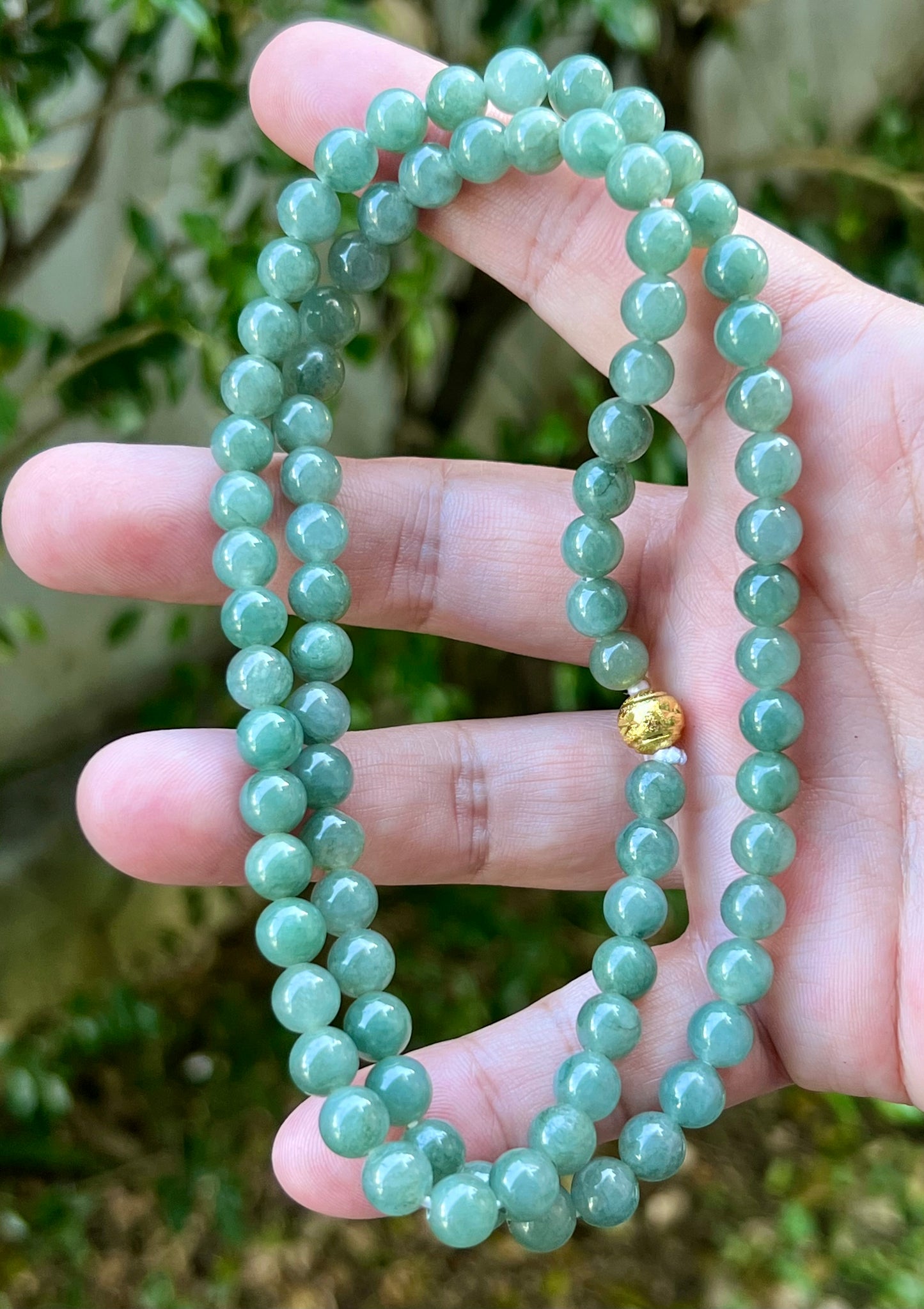 Natural Certified Grade A Burmese Jadeite Jade Beaded Necklace – Icy Imperial & Apple Green – 7.5mm Beads – JN021