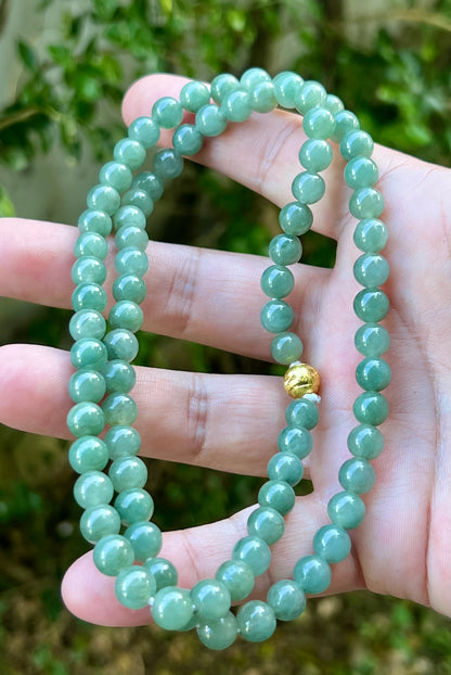 Natural Certified Grade A Burmese Jadeite Jade Beaded Necklace – Icy Imperial & Apple Green – 7.5mm Beads – JN021