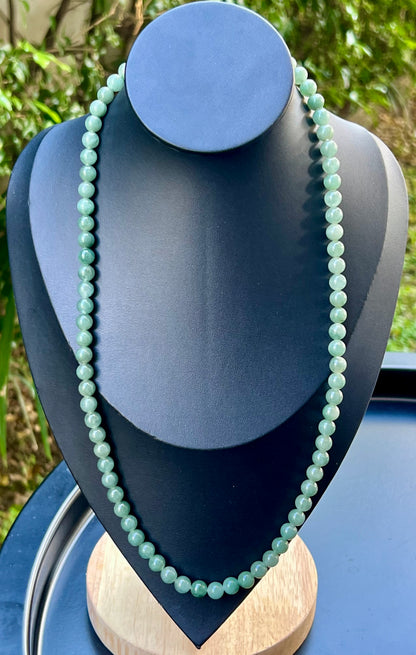 Natural Certified Grade A Burmese Jadeite Jade Beaded Necklace – Icy Imperial & Apple Green – 7.5mm Beads – JN021
