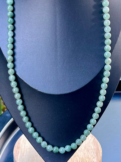 Natural Certified Grade A Burmese Jadeite Jade Beaded Necklace – Icy Imperial & Apple Green – 7.5mm Beads – JN021