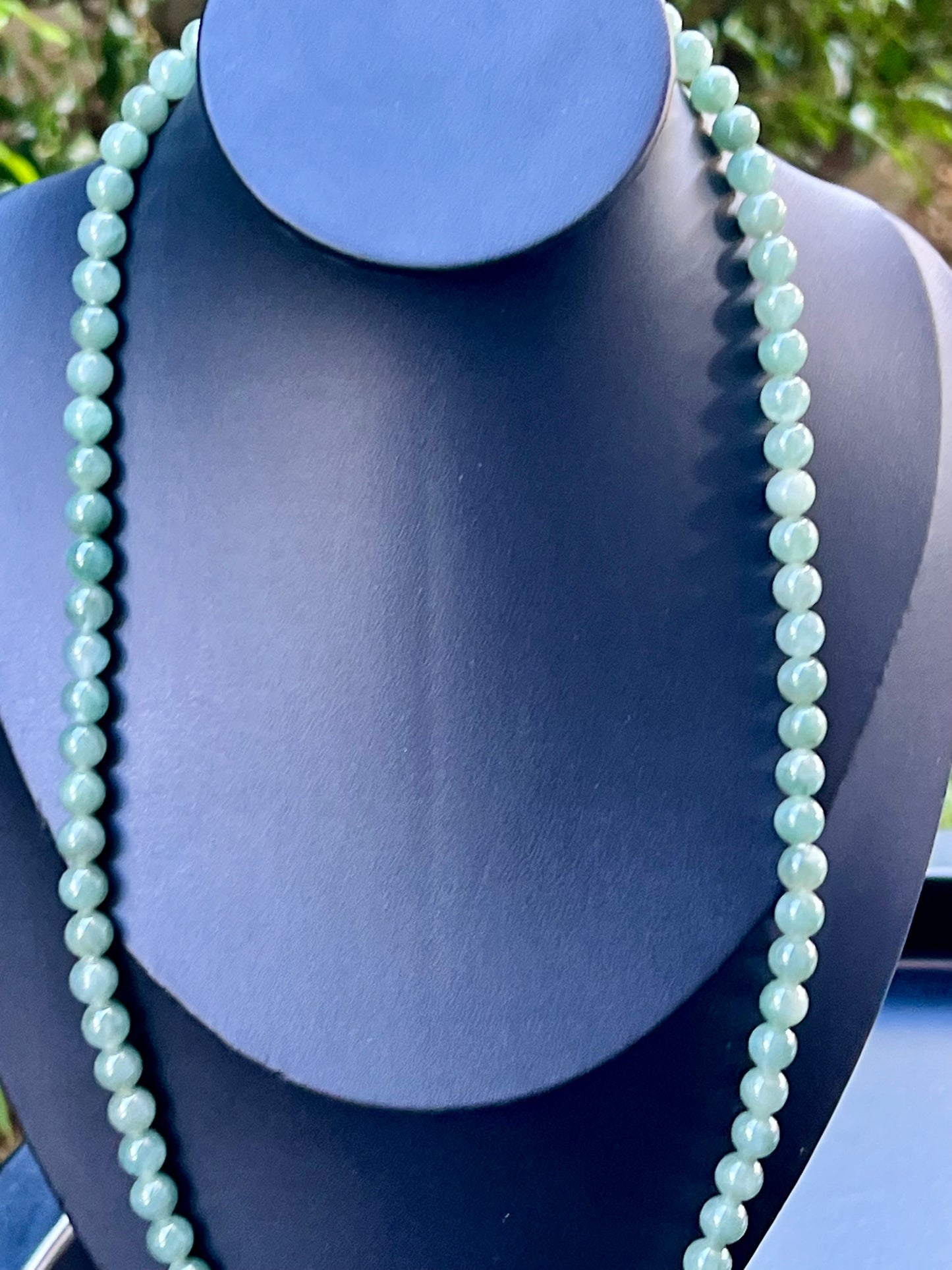 Natural Certified Grade A Burmese Jadeite Jade Beaded Necklace – Icy Imperial & Apple Green – 7.5mm Beads – JN021