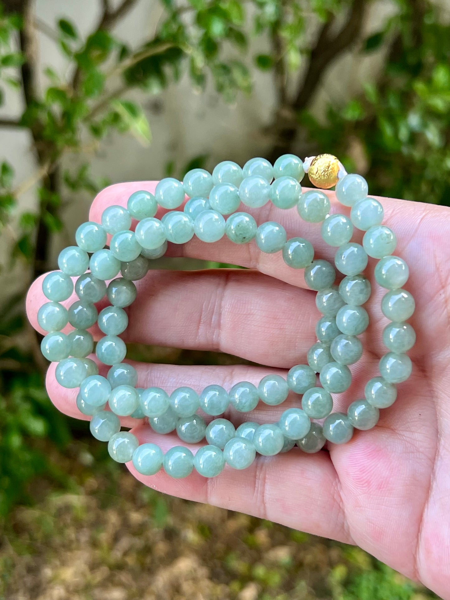Natural Certified Grade A Burmese Jadeite Jade Beaded Necklace – Icy Imperial & Apple Green Hues – 7.5mm Beads – JN022