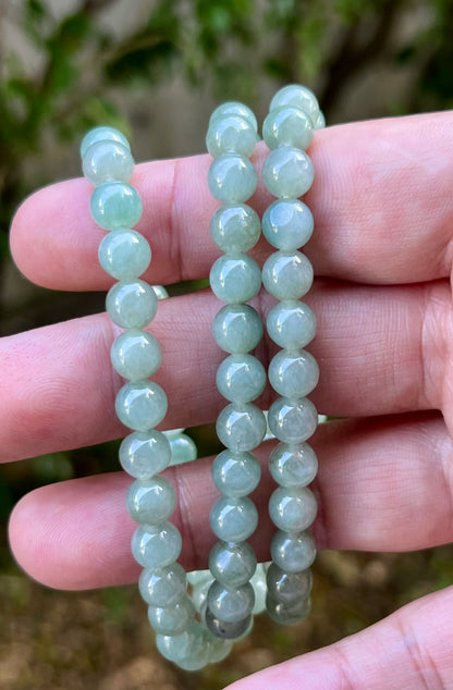 Natural Certified Grade A Burmese Jadeite Jade Beaded Necklace – Icy Imperial & Apple Green Hues – 7.5mm Beads – JN022