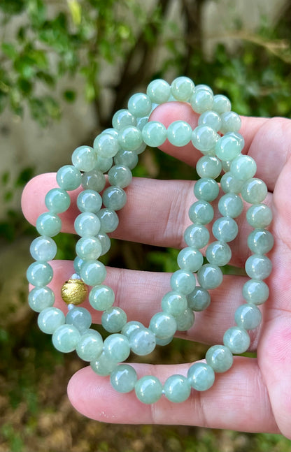 Natural Certified Grade A Burmese Jadeite Jade Beaded Necklace – Icy Imperial & Apple Green Hues – 7.5mm Beads – JN022