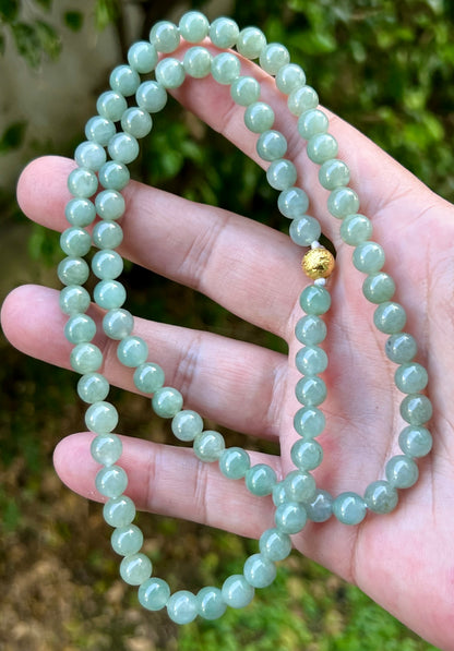 Natural Certified Grade A Burmese Jadeite Jade Beaded Necklace – Icy Imperial & Apple Green Hues – 7.5mm Beads – JN022