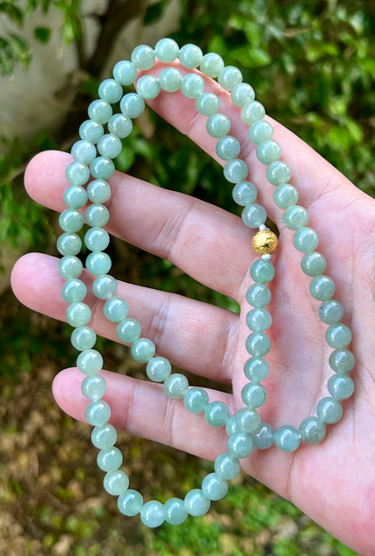 Natural Certified Grade A Burmese Jadeite Jade Beaded Necklace – Icy Imperial & Apple Green Hues – 7.5mm Beads – JN022