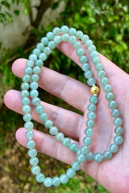 Natural Certified Grade A Burmese Jadeite Jade Beaded Necklace – Icy Imperial & Apple Green Hues – 7.5mm Beads – JN022