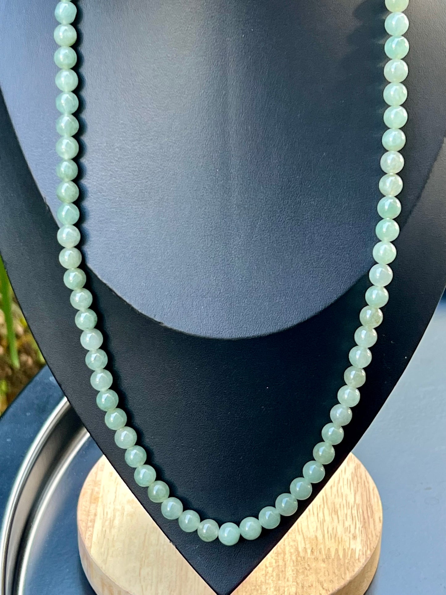 Natural Certified Grade A Burmese Jadeite Jade Beaded Necklace – Icy Imperial & Apple Green Hues – 7.5mm Beads – JN022