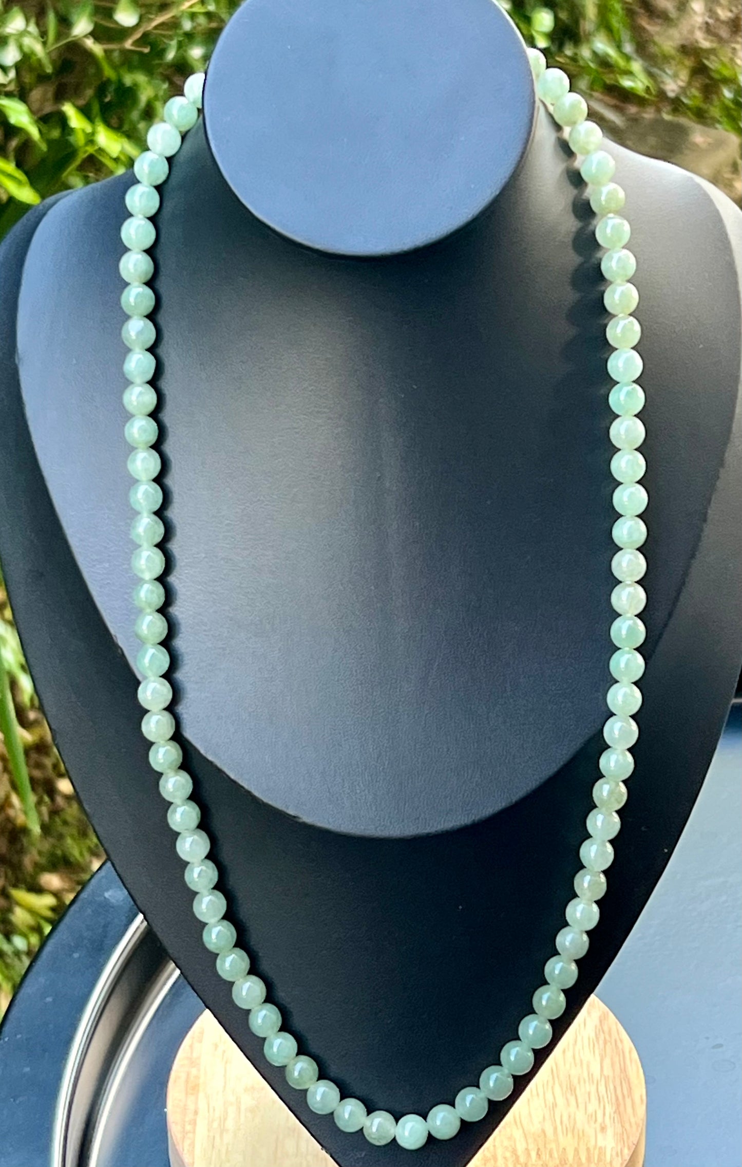 Natural Certified Grade A Burmese Jadeite Jade Beaded Necklace – Icy Imperial & Apple Green Hues – 7.5mm Beads – JN022