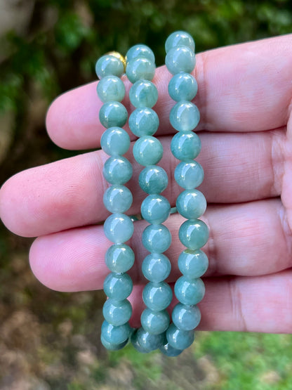 Natural Certified Grade A Burmese Jadeite Jade Beaded Necklace – Icy Imperial & Apple Green – 8mm Beads – JN023