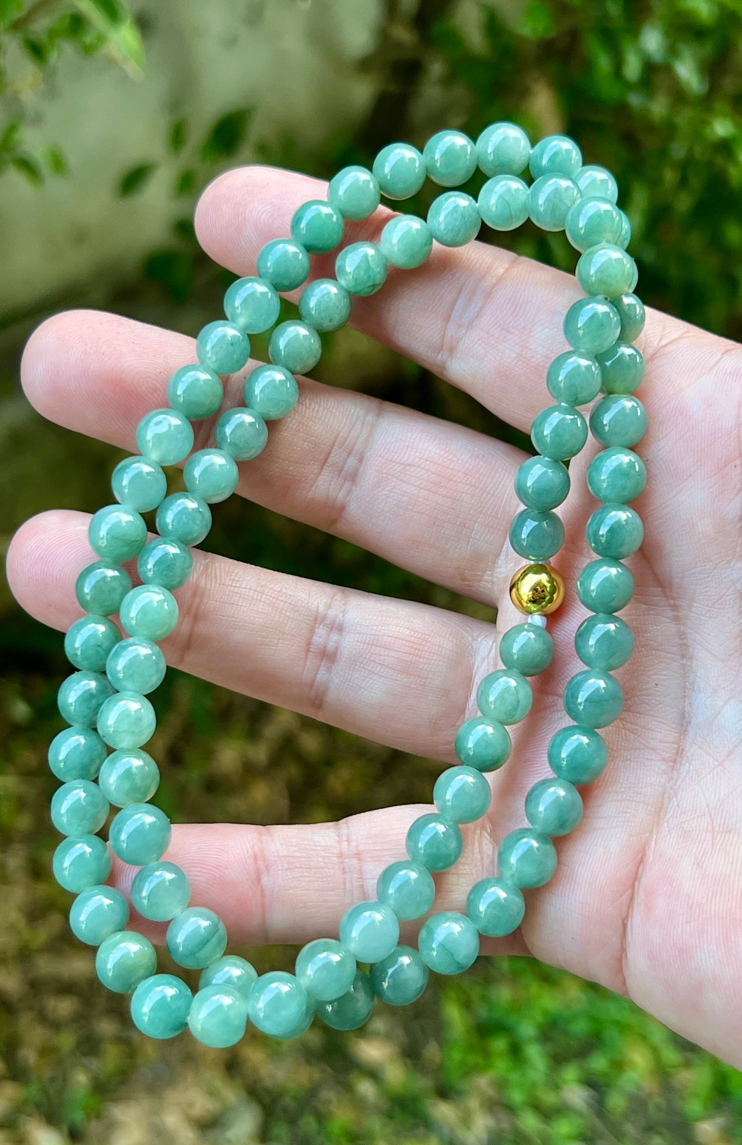 Natural Certified Grade A Burmese Jadeite Jade Beaded Necklace – Icy Imperial & Apple Green – 8mm Beads – JN023