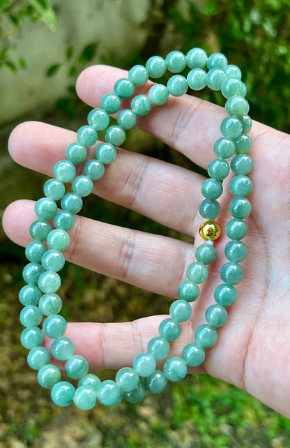 Natural Certified Grade A Burmese Jadeite Jade Beaded Necklace – Icy Imperial & Apple Green – 8mm Beads – JN023