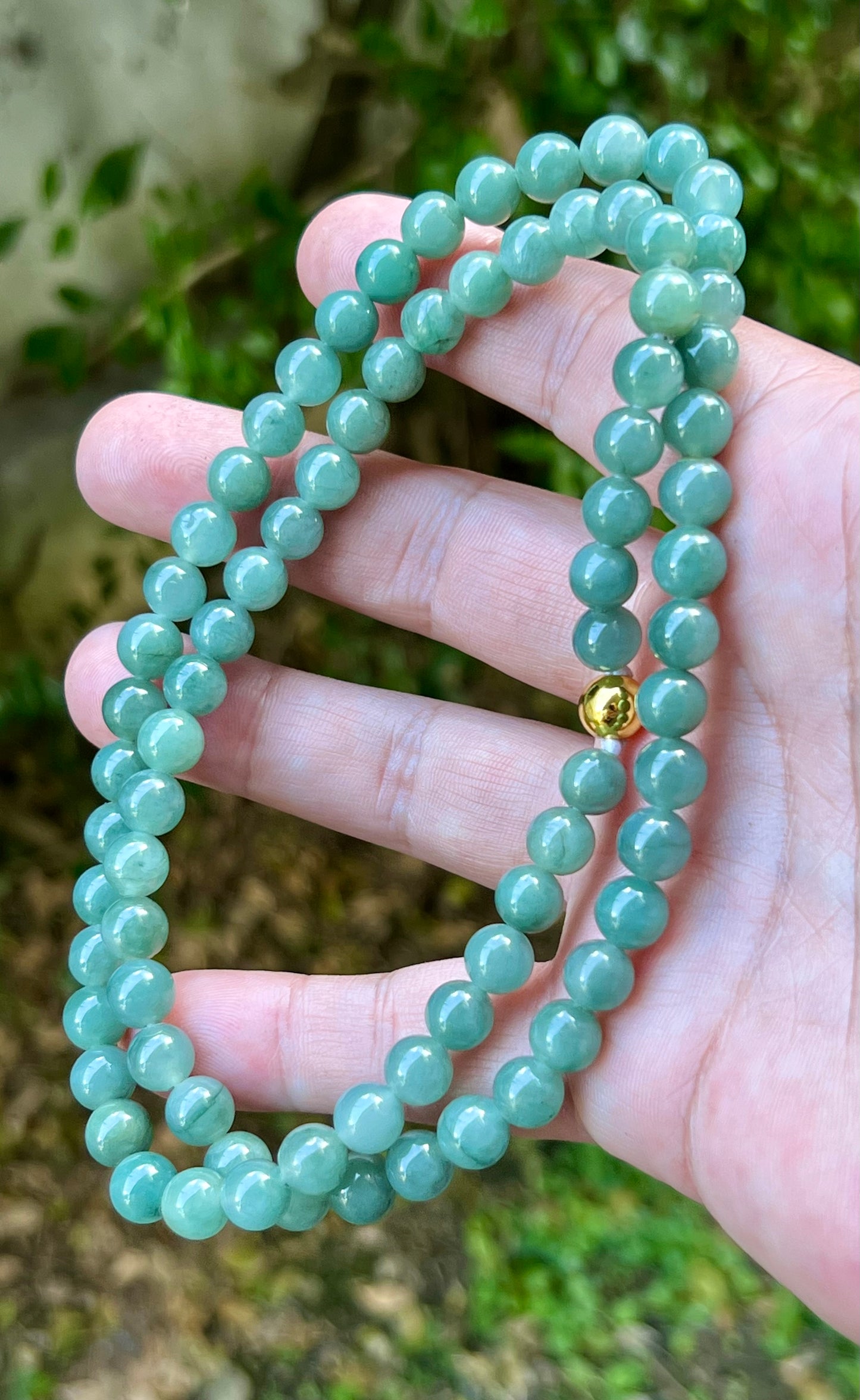 Natural Certified Grade A Burmese Jadeite Jade Beaded Necklace – Icy Imperial & Apple Green – 8mm Beads – JN023