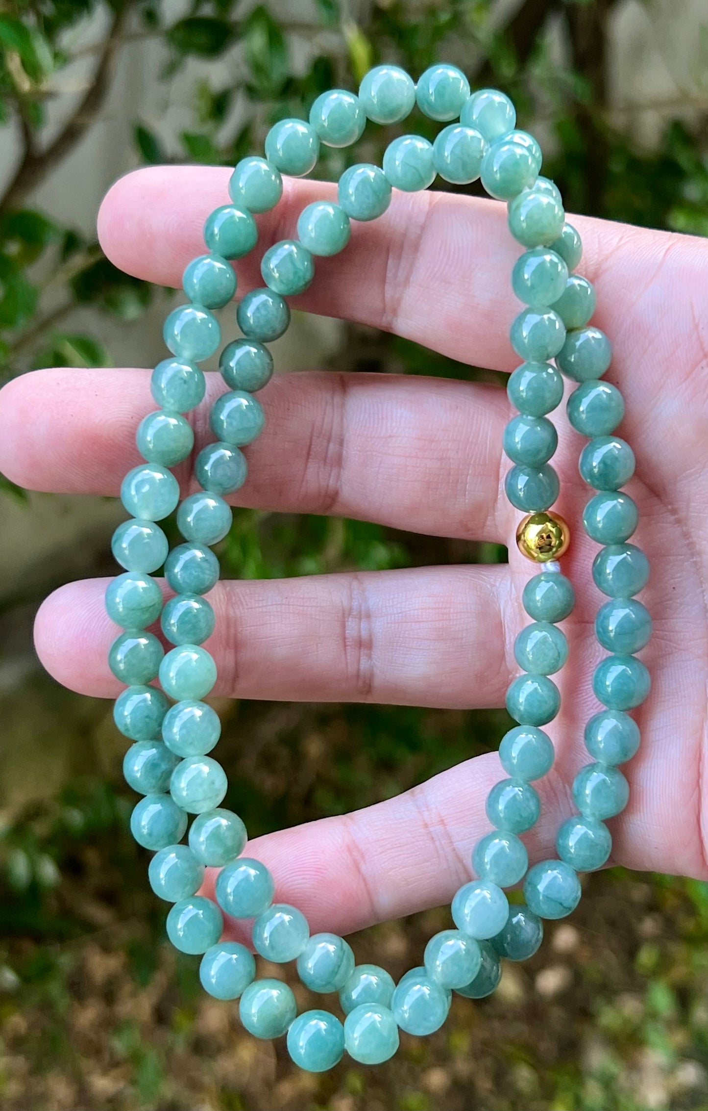 Natural Certified Grade A Burmese Jadeite Jade Beaded Necklace – Icy Imperial & Apple Green – 8mm Beads – JN023