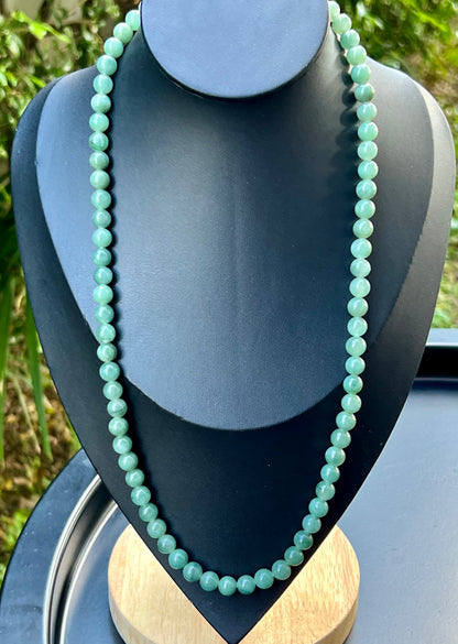 Natural Certified Grade A Burmese Jadeite Jade Beaded Necklace – Icy Imperial & Apple Green – 8mm Beads – JN023