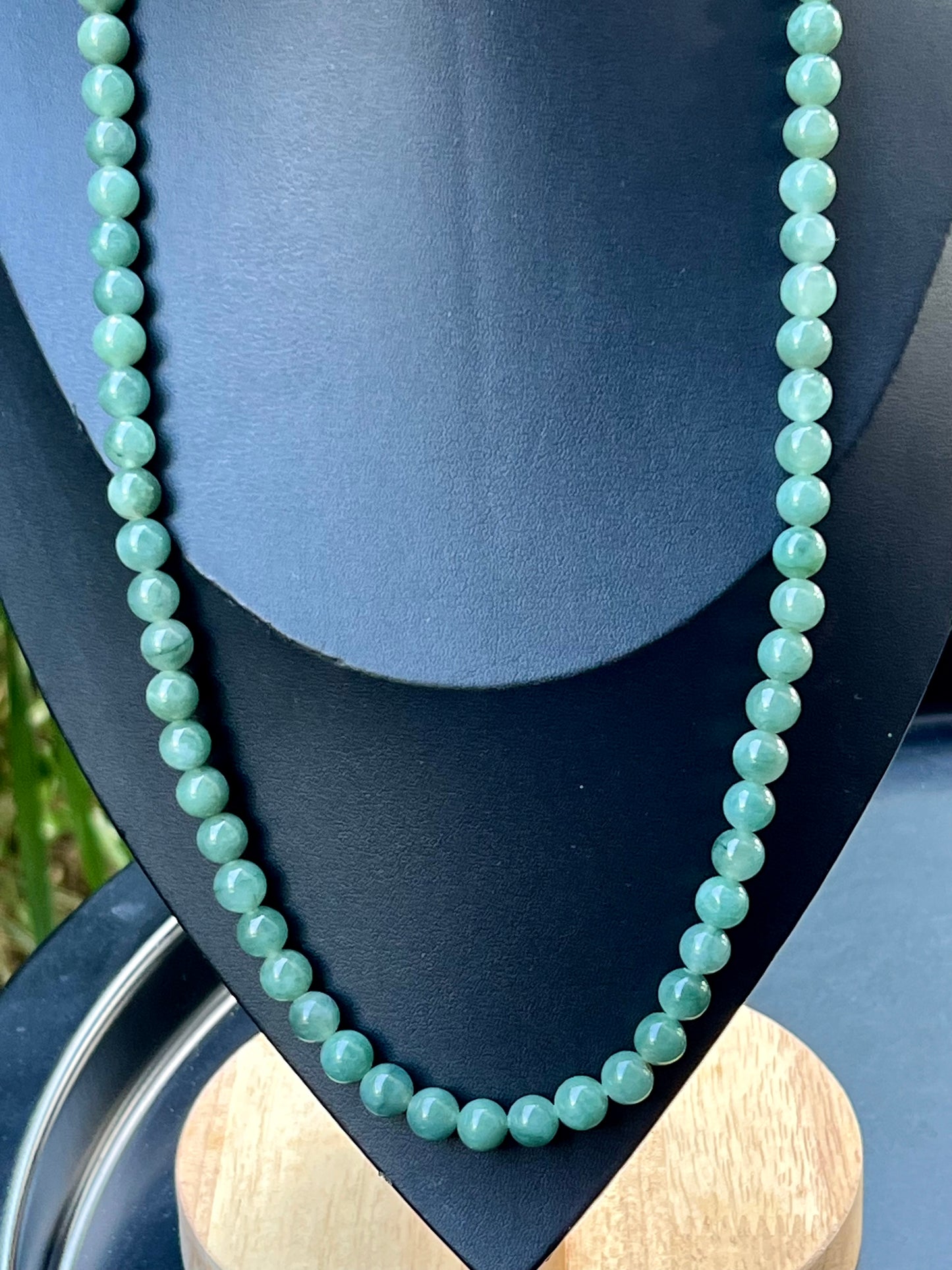 Natural Certified Grade A Burmese Jadeite Jade Beaded Necklace – Icy Imperial & Apple Green – 8mm Beads – JN023