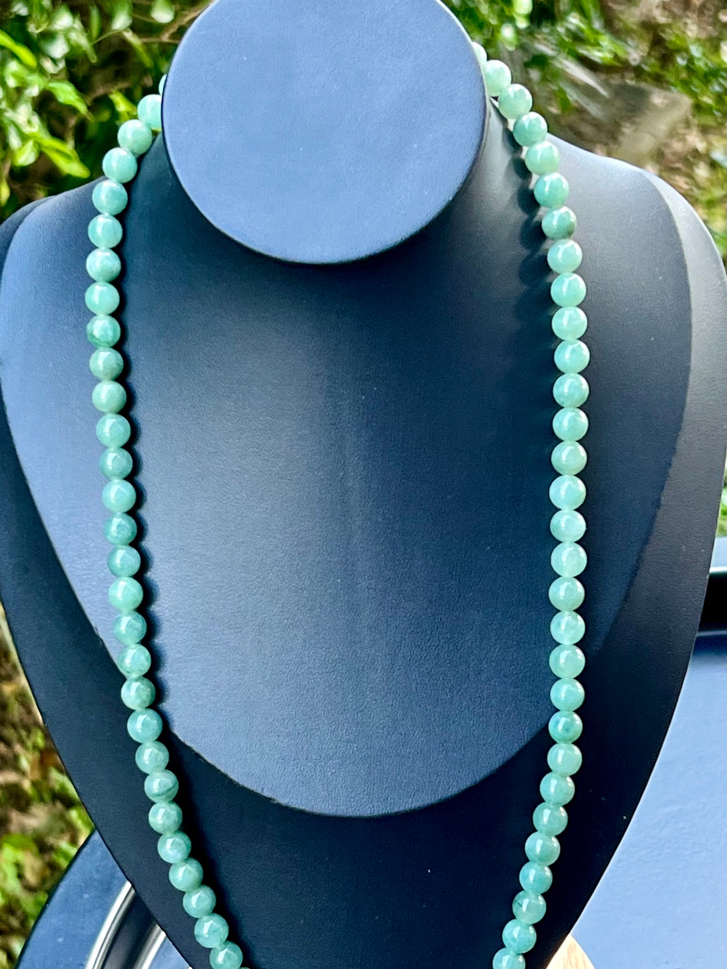 Natural Certified Grade A Burmese Jadeite Jade Beaded Necklace – Icy Imperial & Apple Green – 8mm Beads – JN023