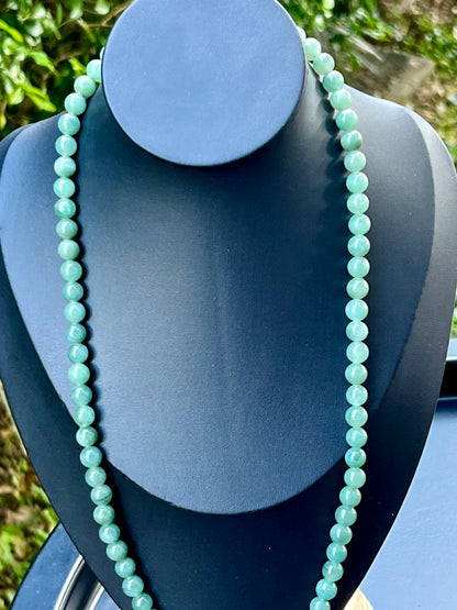 Natural Certified Grade A Burmese Jadeite Jade Beaded Necklace – Icy Imperial & Apple Green – 8mm Beads – JN023