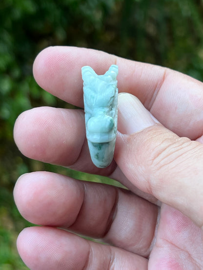 Natural Grade A Burmese Jadeite Jade Ring – Icy White with Moss Green Accents – Hand-Carved Dragon Motif – Thick Band Style Size 9.25US – JDR002