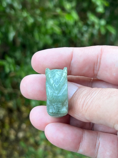 Natural Grade A Burmese Jadeite Jade Ring Size US 12.5 Icy Green Semi Translucent Hand Carved Dragon Motif Thick Heavy Statement Band JDR007