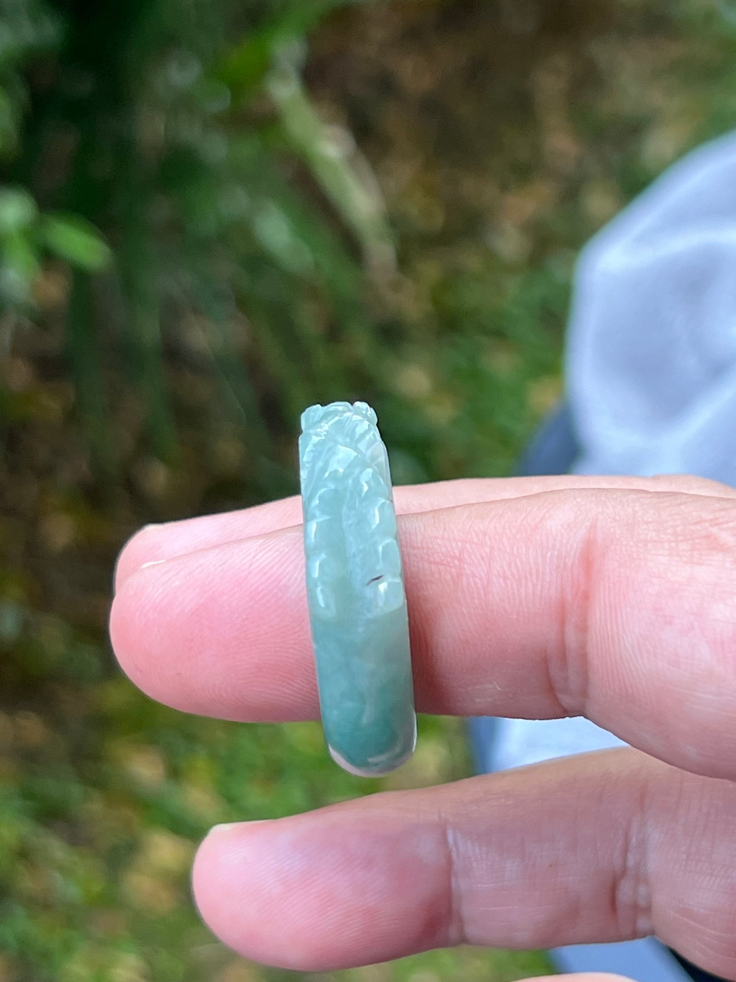 Natural Grade A Burmese Jadeite Jade Ring Size US 9.25 Icy Green Semi Translucent Hand Carved Dragon Motif Elegant Smooth Band JDR010