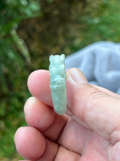 Natural Grade A Burmese Jadeite Jade Ring Size US 9.75 Icy Light Green Semi Translucent Hand Carved Dragon Motif Slim Band JDR011
