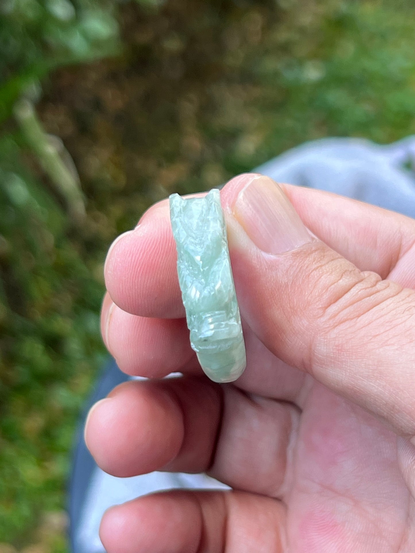 Natural Grade A Burmese Jadeite Jade Ring Size US 9.75 Icy Light Green Semi Translucent Hand Carved Dragon Motif Slim Band JDR011