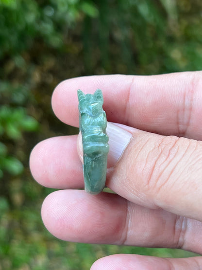 Natural Grade A Burmese Jadeite Jade Ring Size US 9.5 Icy Soft Green Semi Translucent Hand Carved Dragon Motif Smooth Band JDR012
