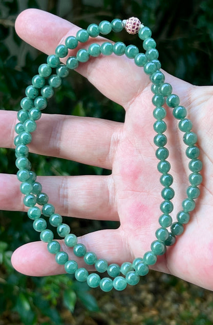 Natural Certified Grade A Burmese Jadeite Jade Beaded Necklace – Icy Imperial & Apple Green – 6.2mm Beads – JN073