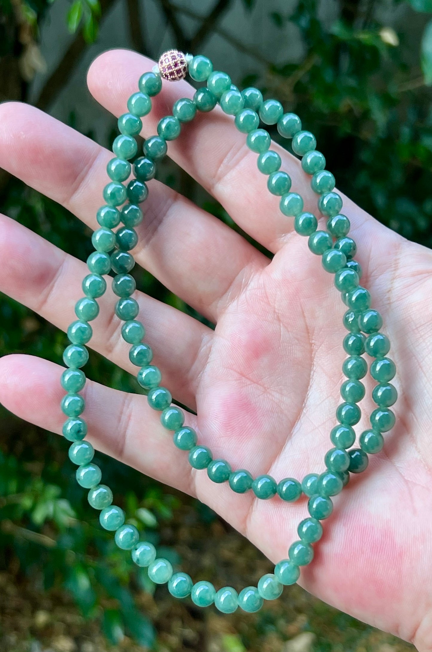 Natural Certified Grade A Burmese Jadeite Jade Beaded Necklace – Icy Imperial & Apple Green – 6.2mm Beads – JN073