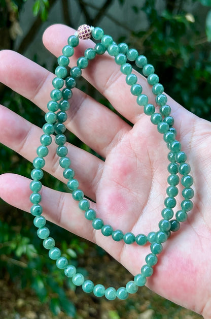Natural Certified Grade A Burmese Jadeite Jade Beaded Necklace – Icy Imperial & Apple Green – 6.2mm Beads – JN073