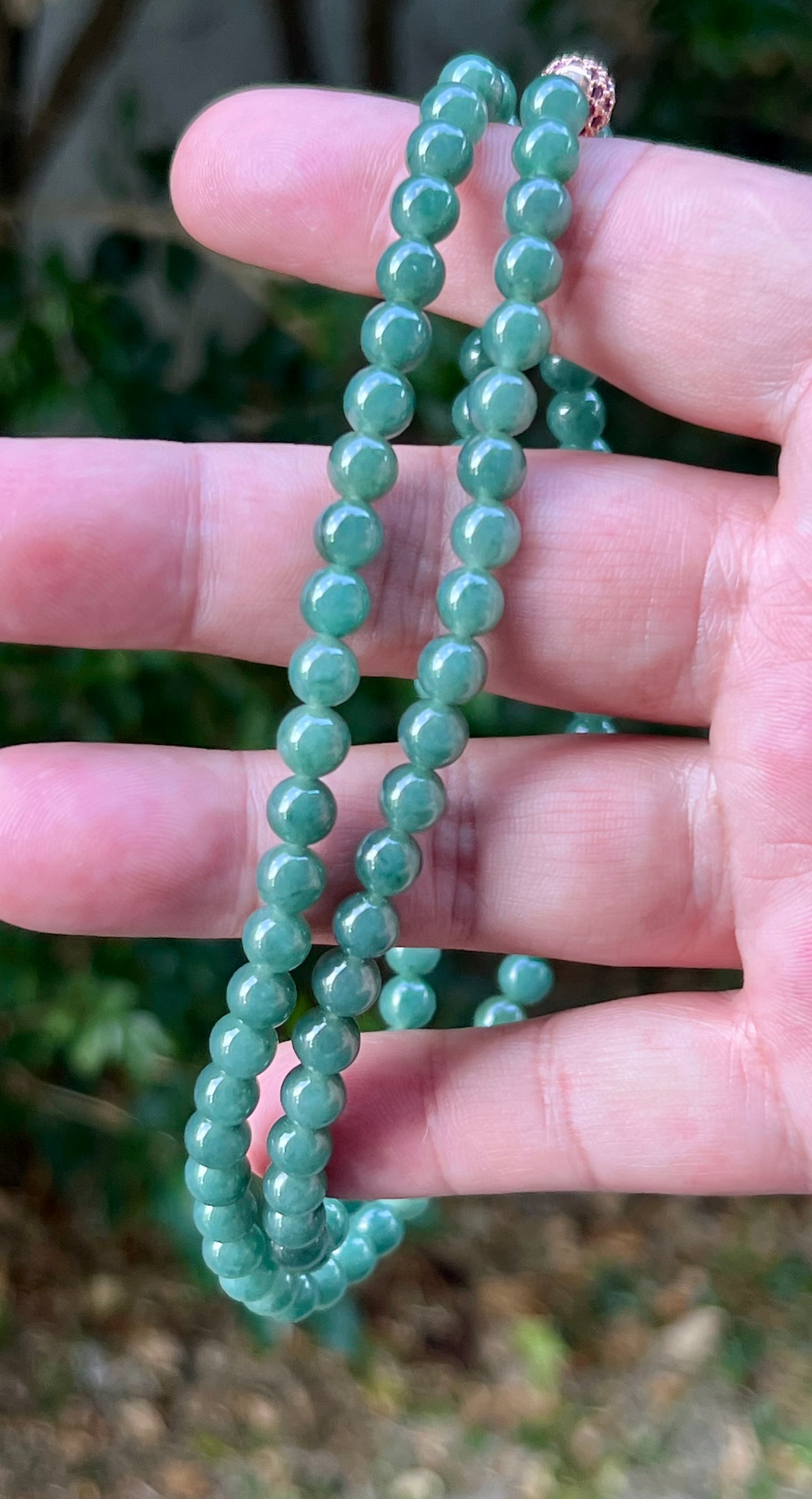Natural Certified Grade A Burmese Jadeite Jade Beaded Necklace – Icy Imperial & Apple Green – 6.2mm Beads – JN073