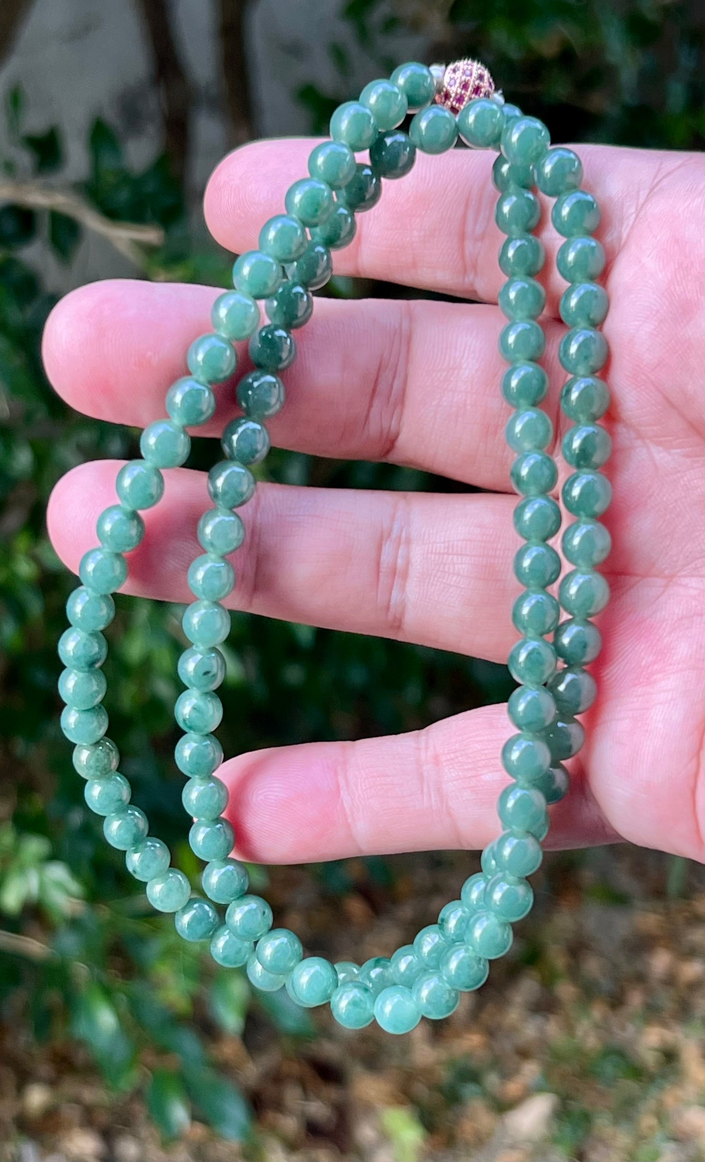 Natural Certified Grade A Burmese Jadeite Jade Beaded Necklace – Icy Imperial & Apple Green – 6.2mm Beads – JN073
