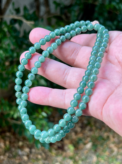 Natural Certified Grade A Burmese Jadeite Jade Beaded Necklace – Icy Imperial & Apple Green – 6.2mm Beads – JN073