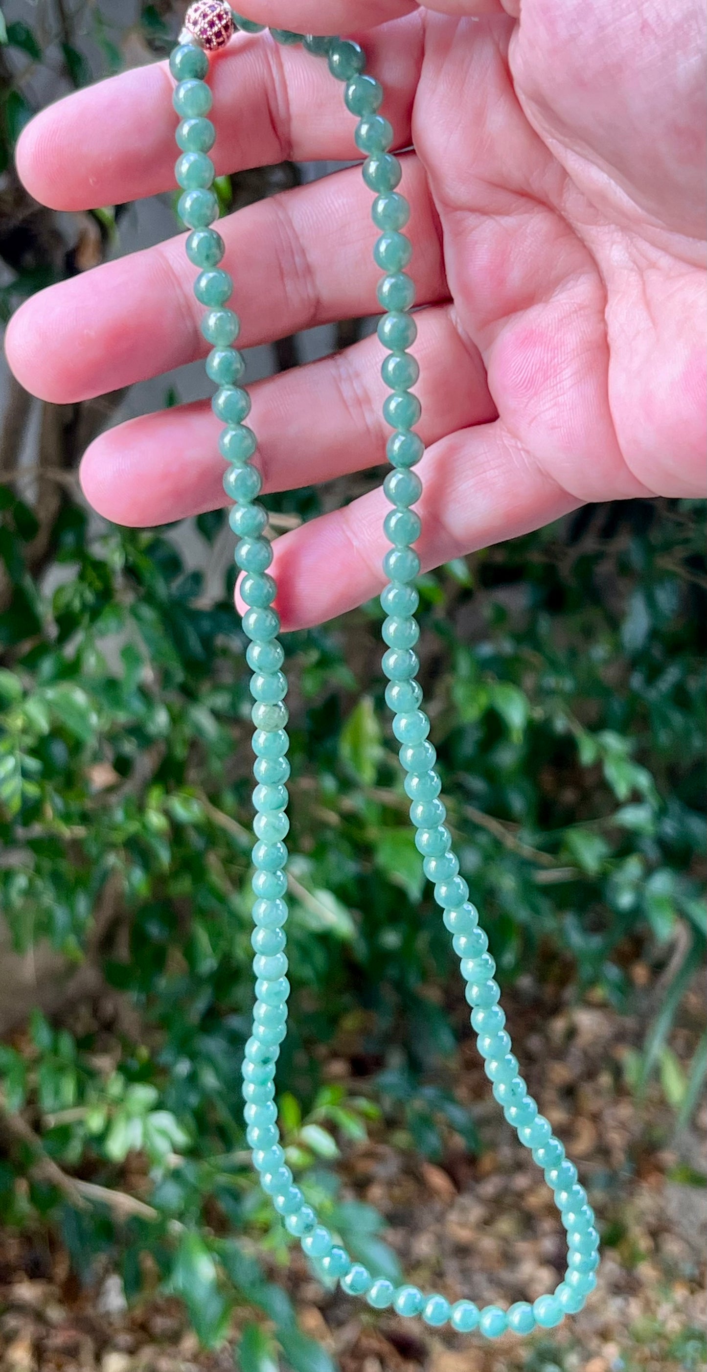 Natural Certified Grade A Burmese Jadeite Jade Beaded Necklace – Icy Imperial & Apple Green – 6.2mm Beads – JN073