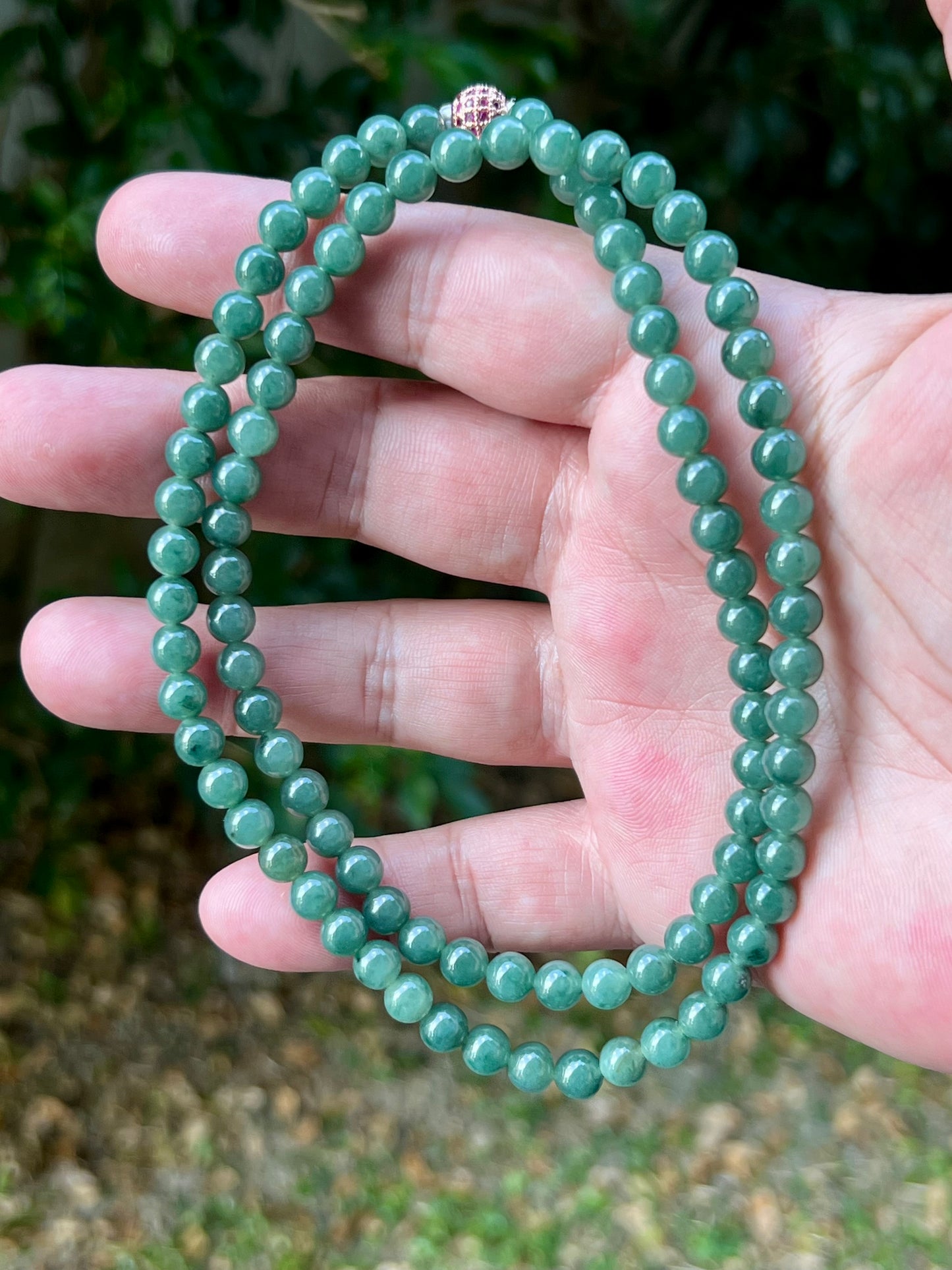 Natural Certified Grade A Burmese Jadeite Jade Beaded Necklace – Icy Imperial & Apple Green – 6.2mm Beads – JN073