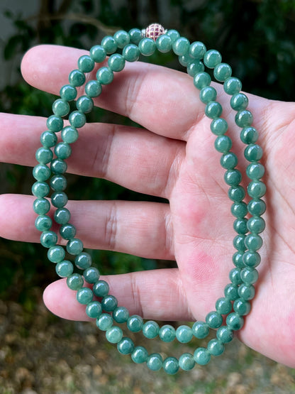 Natural Certified Grade A Burmese Jadeite Jade Beaded Necklace – Icy Imperial & Apple Green – 6.2mm Beads – JN073