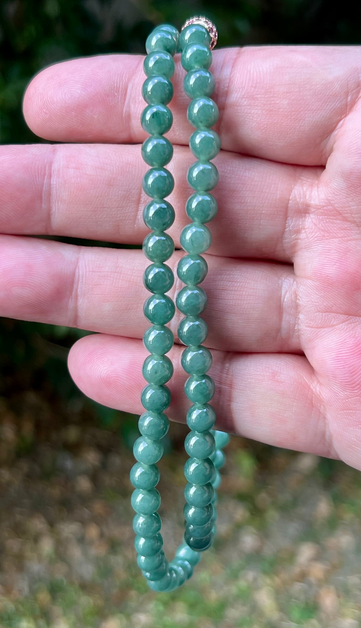 Natural Certified Grade A Burmese Jadeite Jade Beaded Necklace – Icy Imperial & Apple Green – 6.2mm Beads – JN073