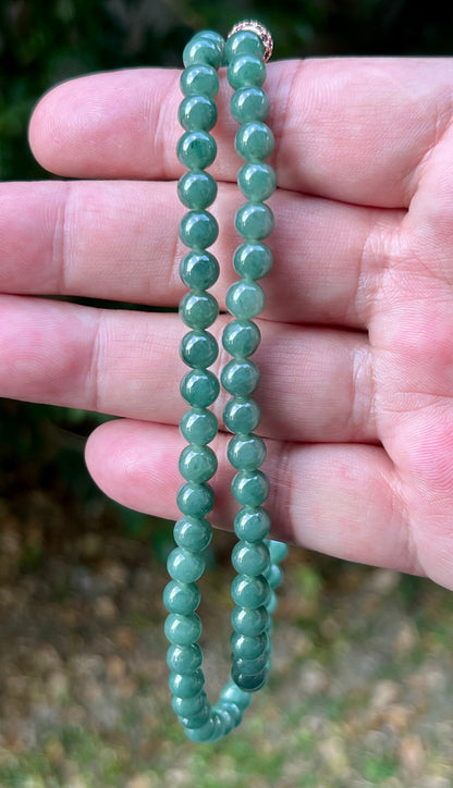 Natural Certified Grade A Burmese Jadeite Jade Beaded Necklace – Icy Imperial & Apple Green – 6.2mm Beads – JN073