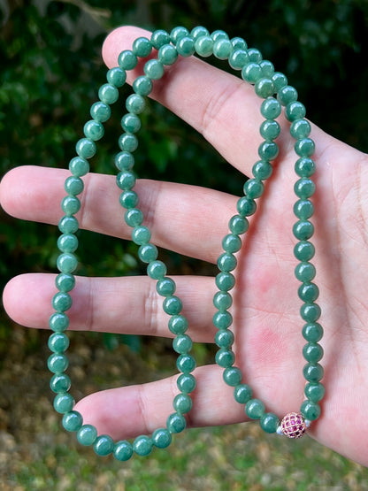 Natural Certified Grade A Burmese Jadeite Jade Beaded Necklace – Icy Imperial & Apple Green – 6.2mm Beads – JN073