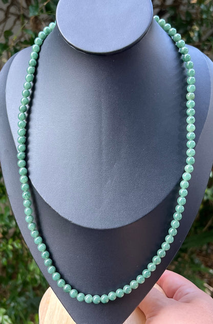 Natural Certified Grade A Burmese Jadeite Jade Beaded Necklace – Icy Imperial & Apple Green – 6.2mm Beads – JN073