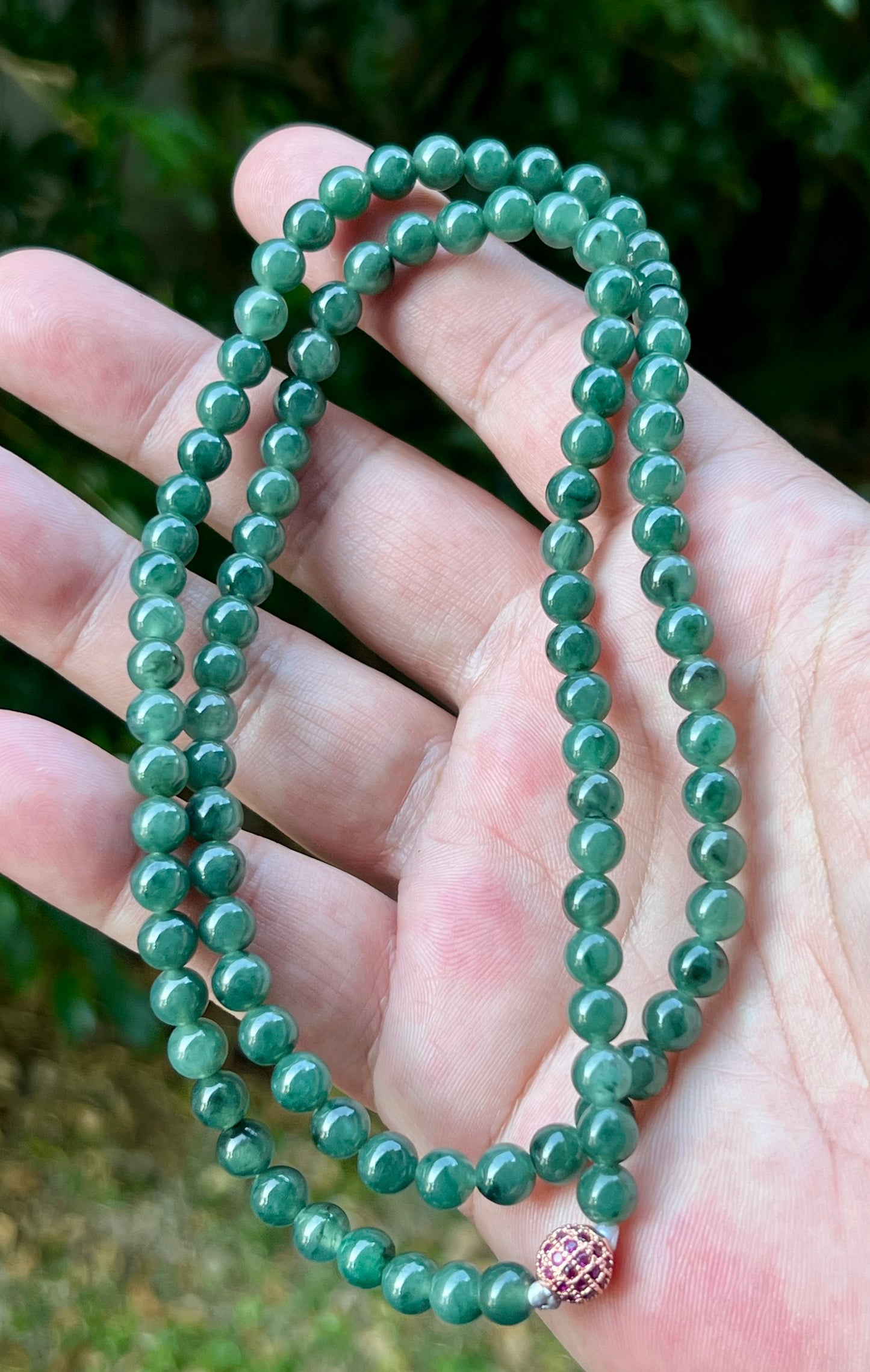 Natural Certified Grade A Burmese Jadeite Jade Beaded Necklace – Icy Imperial & Apple Green – 6.2mm Beads – JN074