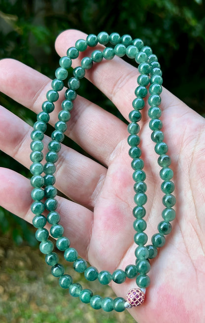 Natural Certified Grade A Burmese Jadeite Jade Beaded Necklace – Icy Imperial & Apple Green – 6.2mm Beads – JN074