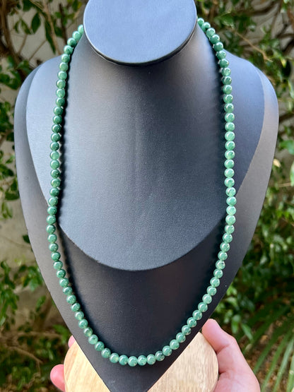 Natural Certified Grade A Burmese Jadeite Jade Beaded Necklace – Icy Imperial & Apple Green – 6.2mm Beads – JN074
