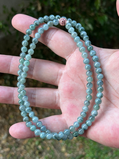 Natural Certified Grade A Burmese Jadeite Jade Beaded Necklace – Icy Imperial & Apple Green – 5.9mm Beads – JN078